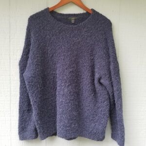 J Crew Solid Navy Boucle Crew Sweater Fuzzy Medium